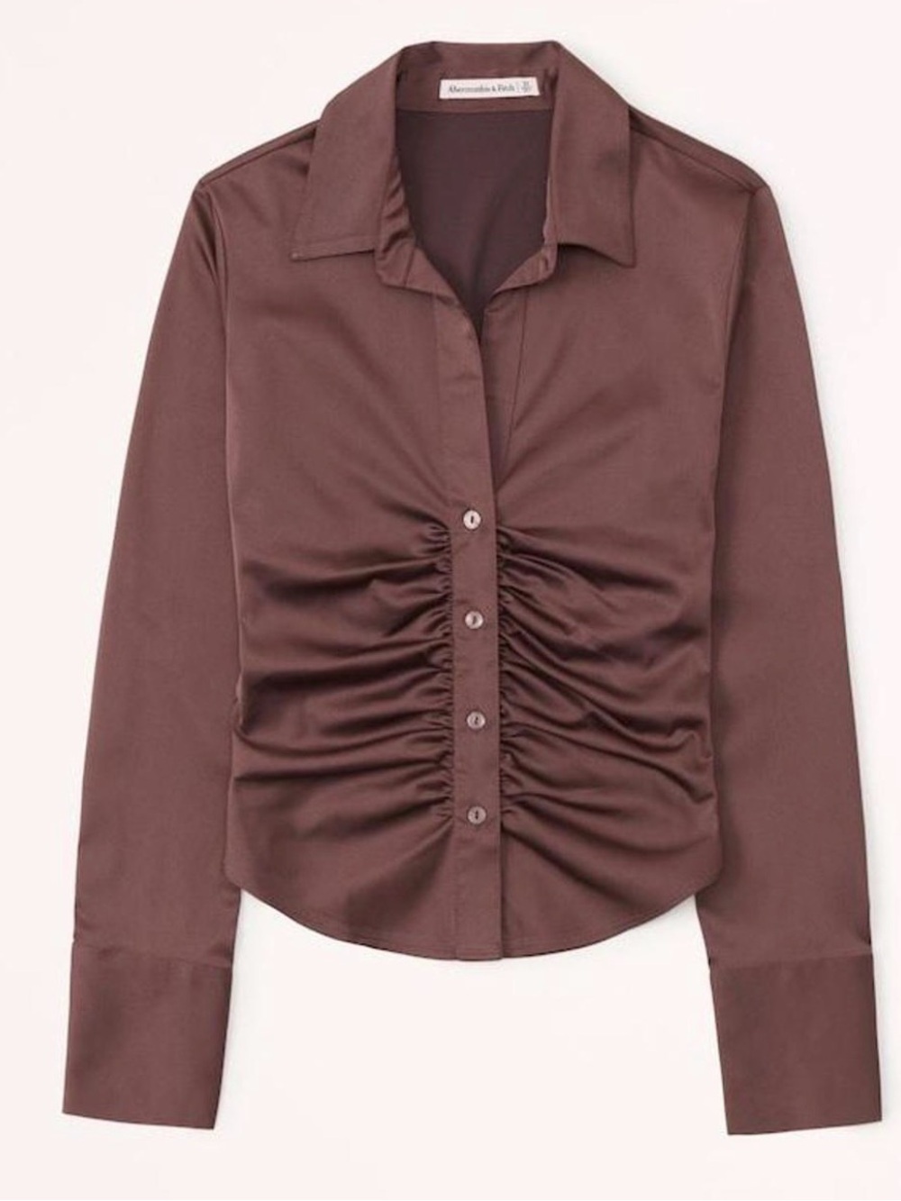 Abercrombie & Fitch Chocolate Brown Ruched Satin ButtonDown Shirt size Small New